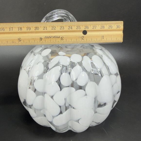 Vintage Art Glass Pumpkin Sculpture Figure Clear With Large White Spots Decor - Picture 3 of 12